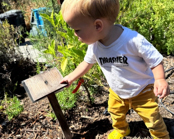 Child playing in garden at preschool